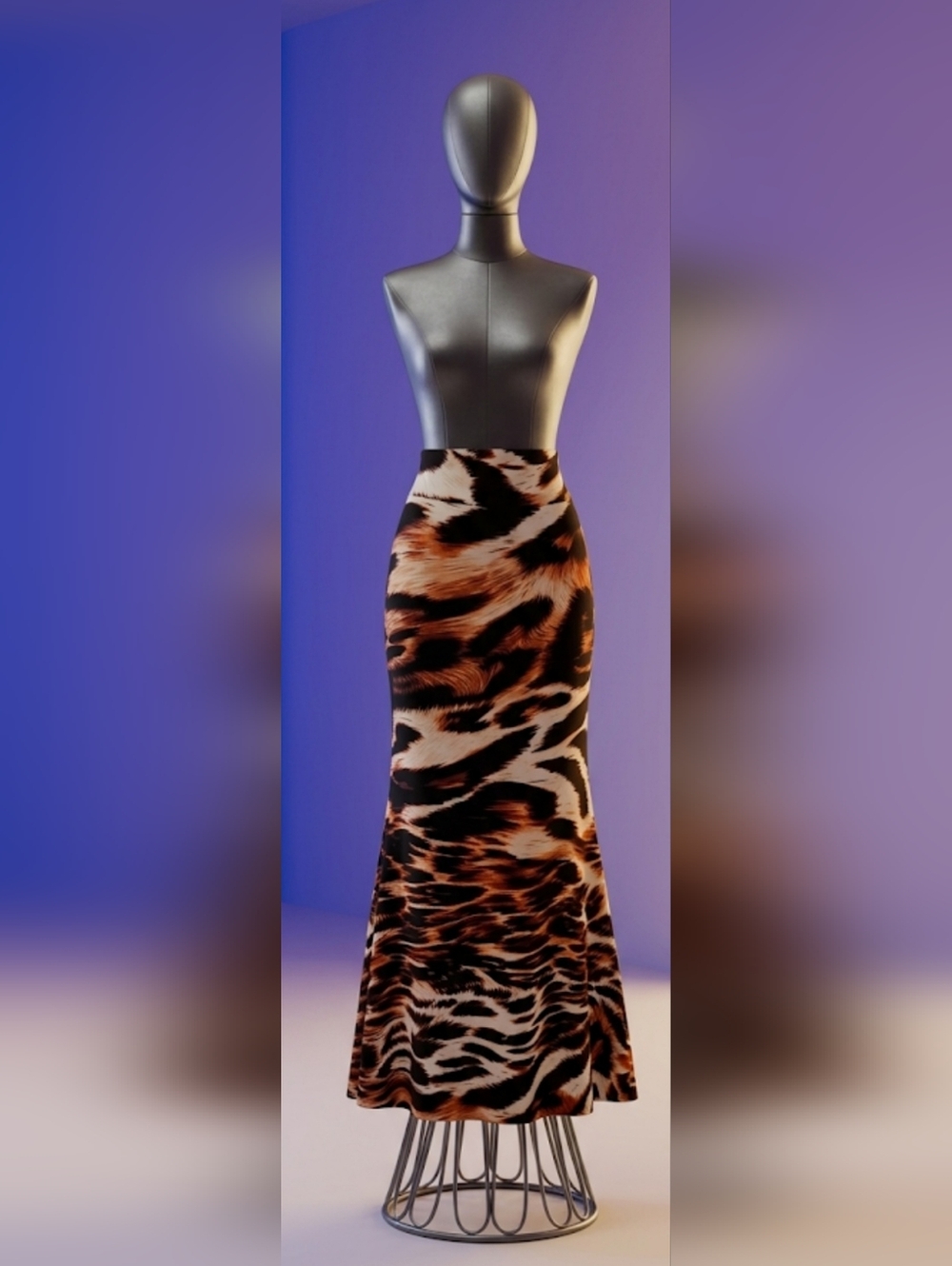 Animal-Print Pencil Skirt in Black and Brown